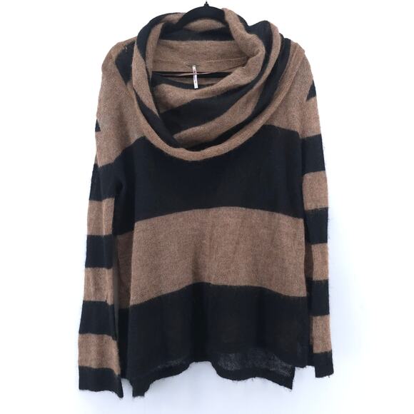 Free People Oversize Lulu Rugby Stripe Cowl Alpaca Wool Stretchy Sheer Sweater S - Picture 1 of 10